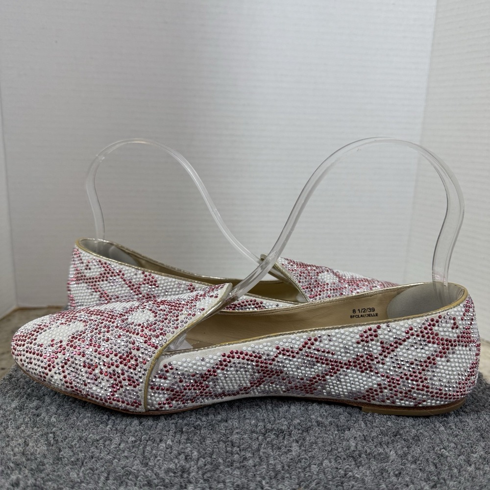 Brian Atwood Loafers 8.5 Fits 8 Crystal Rhinestone Red Pink White Slip On Flats - Picture 6 of 16